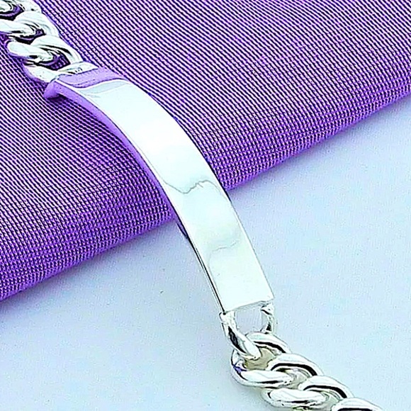 Nameplate ID Tag Sterling Silver Chain Link Curb Cuban Bracelet - Picture 6 of 12
